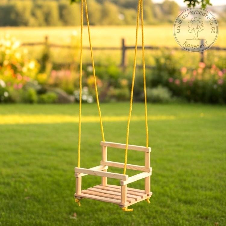 Dětská dřevěná houpačka s ohrádkou 2v1 33 x 30 x 28 cm přírodní