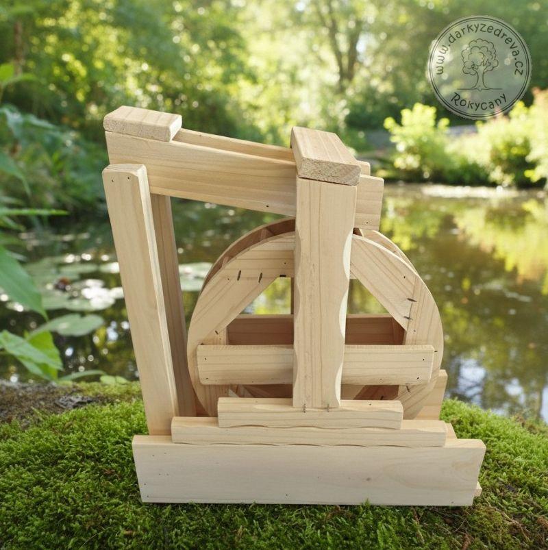 Vodní mlýnské kolo dřevěné střední 42 x 42 x 15 cm přírodní