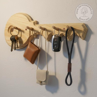 Věšák na klíče dřevěný - tvar klíče FAB 34 cm přírodní